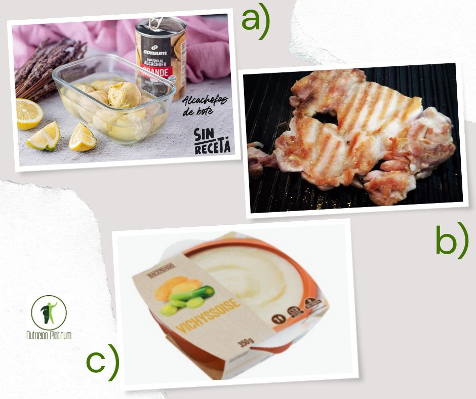 Alcachofas en conserva con contramuslos de pollo y una vichyssoise